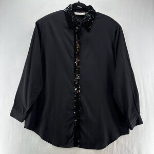 Venezia Long Sleeve Shirt Womens 14/16 Button Up Sequined Placket & Collar Black